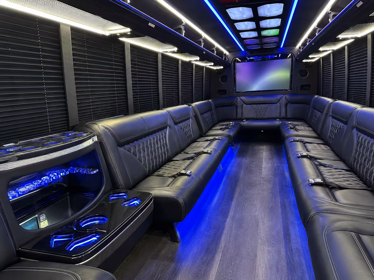 petaluma 20 passenger party bus inside